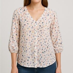 Hope & Harlow Floral Peasant Blouse Women’s S – Boho Watercolor Boxy Fairy Artsy